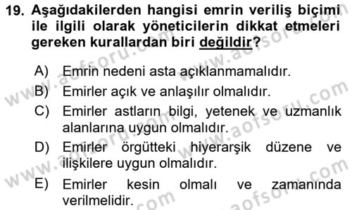 Otel Yönetimi Dersi 2018 - 2019 Yılı (Final) Dönem Sonu Sınav Soruları 19. Soru