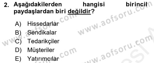Otel Yönetimi Dersi 2018 - 2019 Yılı (Final) Dönem Sonu Sınav Soruları 2. Soru