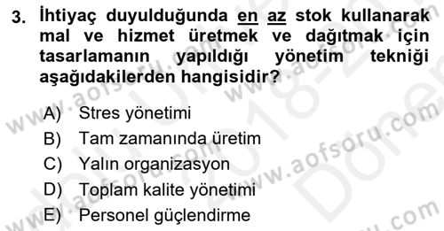 Otel Yönetimi Dersi 2018 - 2019 Yılı (Final) Dönem Sonu Sınav Soruları 3. Soru