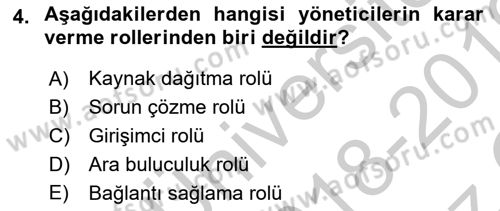 Otel Yönetimi Dersi 2018 - 2019 Yılı Yaz Okulu Sınav Soruları 4. Soru