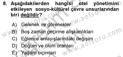 Otel Yönetimi Dersi 2018 - 2019 Yılı Yaz Okulu Sınav Soruları 8. Soru