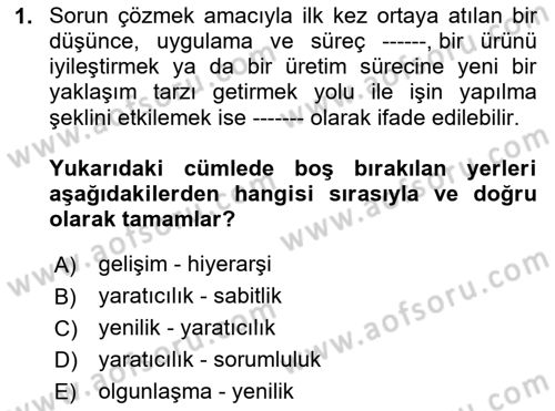 Otel Yönetimi Dersi 2020 - 2021 Yılı Yaz Okulu Sınav Soruları 1. Soru