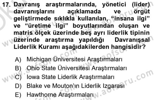 Otel Yönetimi Dersi 2020 - 2021 Yılı Yaz Okulu Sınav Soruları 17. Soru