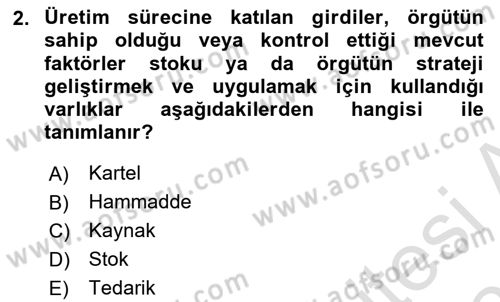 Otel Yönetimi Dersi 2020 - 2021 Yılı Yaz Okulu Sınav Soruları 2. Soru