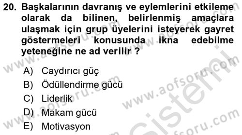Otel Yönetimi Dersi 2020 - 2021 Yılı Yaz Okulu Sınav Soruları 20. Soru