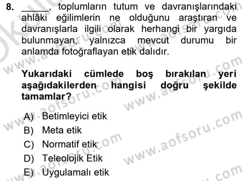 Otel Yönetimi Dersi 2020 - 2021 Yılı Yaz Okulu Sınav Soruları 8. Soru
