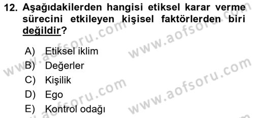 Otel Yönetimi Dersi 2021 - 2022 Yılı (Vize) Ara Sınav Soruları 12. Soru