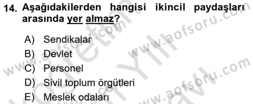 Otel Yönetimi Dersi 2021 - 2022 Yılı (Vize) Ara Sınav Soruları 14. Soru