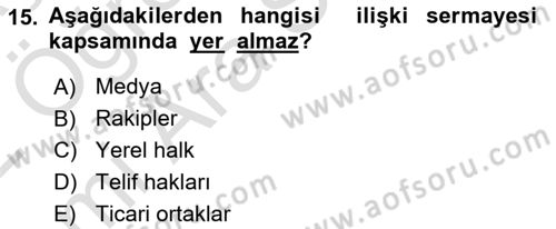 Otel Yönetimi Dersi 2021 - 2022 Yılı (Vize) Ara Sınav Soruları 15. Soru