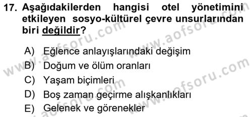 Otel Yönetimi Dersi 2021 - 2022 Yılı (Vize) Ara Sınav Soruları 17. Soru
