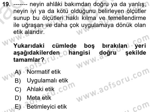 Otel Yönetimi Dersi 2021 - 2022 Yılı (Vize) Ara Sınav Soruları 19. Soru