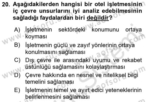 Otel Yönetimi Dersi 2021 - 2022 Yılı (Vize) Ara Sınav Soruları 20. Soru