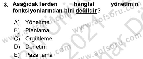 Otel Yönetimi Dersi 2021 - 2022 Yılı (Vize) Ara Sınav Soruları 3. Soru