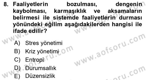 Otel Yönetimi Dersi 2021 - 2022 Yılı (Vize) Ara Sınav Soruları 8. Soru