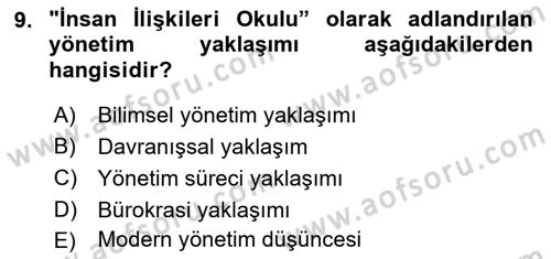 Otel Yönetimi Dersi 2021 - 2022 Yılı (Vize) Ara Sınav Soruları 9. Soru