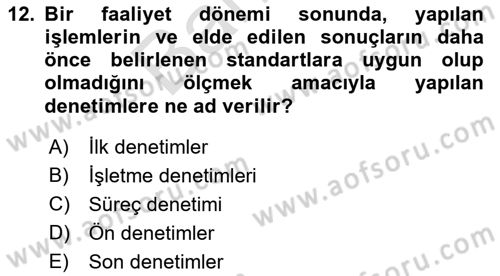 Otel Yönetimi Dersi 2021 - 2022 Yılı (Final) Dönem Sonu Sınav Soruları 12. Soru