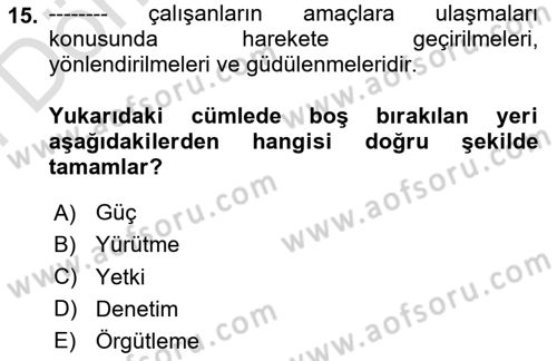 Otel Yönetimi Dersi 2021 - 2022 Yılı (Final) Dönem Sonu Sınav Soruları 15. Soru