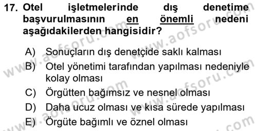 Otel Yönetimi Dersi 2021 - 2022 Yılı (Final) Dönem Sonu Sınav Soruları 17. Soru