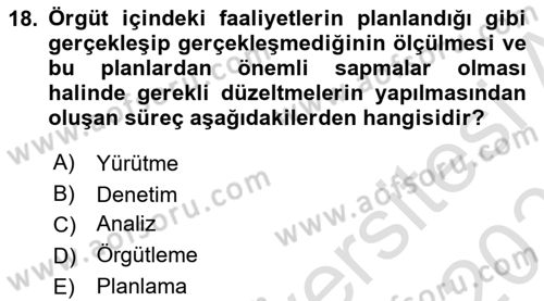 Otel Yönetimi Dersi 2021 - 2022 Yılı (Final) Dönem Sonu Sınav Soruları 18. Soru