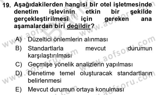 Otel Yönetimi Dersi 2021 - 2022 Yılı (Final) Dönem Sonu Sınav Soruları 19. Soru