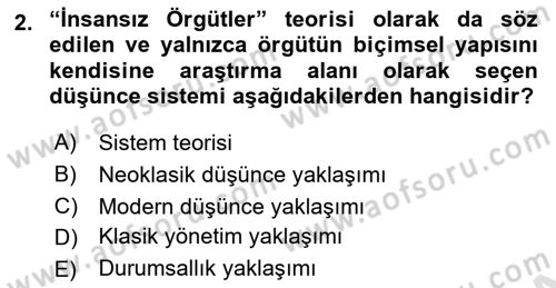 Otel Yönetimi Dersi 2021 - 2022 Yılı (Final) Dönem Sonu Sınav Soruları 2. Soru