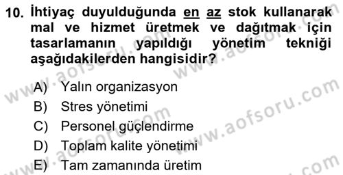Otel Yönetimi Dersi 2021 - 2022 Yılı Yaz Okulu Sınav Soruları 10. Soru