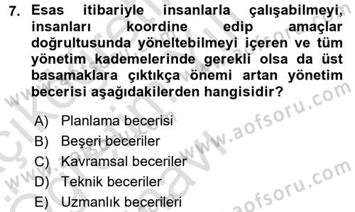 Otel Yönetimi Dersi 2021 - 2022 Yılı Yaz Okulu Sınavı 7. Soru