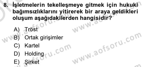 Otel Yönetimi Dersi 2021 - 2022 Yılı Yaz Okulu Sınav Soruları 8. Soru