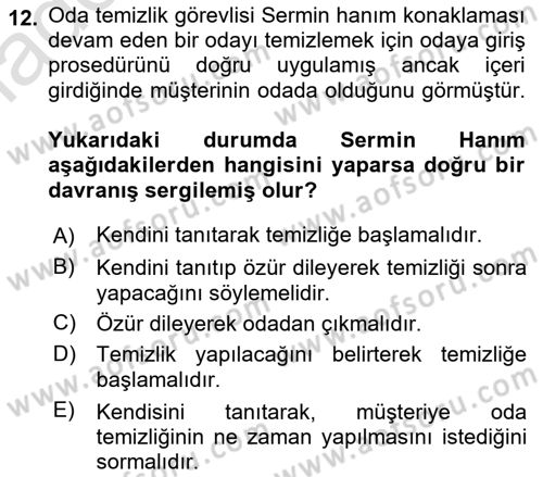 Kat Hizmetleri Dersi 2020 - 2021 Yılı Yaz Okulu Sınav Soruları 12. Soru