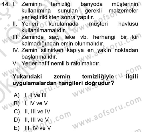 Kat Hizmetleri Dersi 2020 - 2021 Yılı Yaz Okulu Sınav Soruları 14. Soru