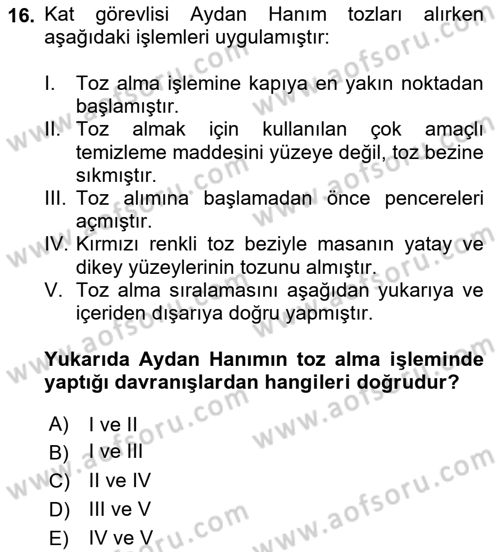 Kat Hizmetleri Dersi 2020 - 2021 Yılı Yaz Okulu Sınav Soruları 16. Soru