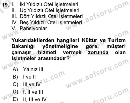 Kat Hizmetleri Dersi 2020 - 2021 Yılı Yaz Okulu Sınav Soruları 19. Soru