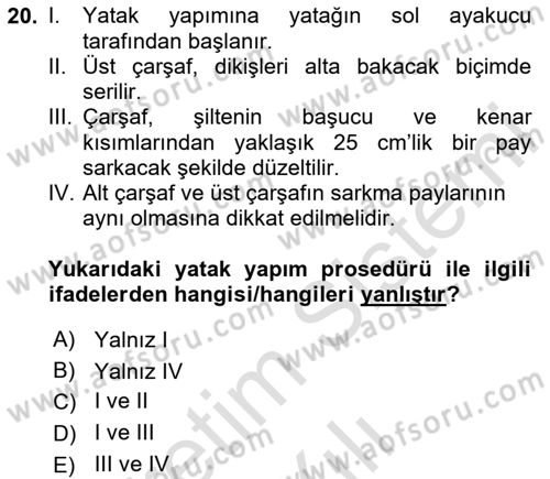 Kat Hizmetleri Dersi 2020 - 2021 Yılı Yaz Okulu Sınav Soruları 20. Soru