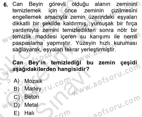 Kat Hizmetleri Dersi 2020 - 2021 Yılı Yaz Okulu Sınav Soruları 6. Soru