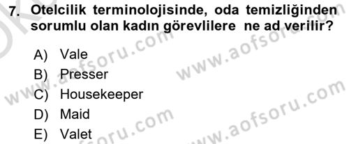Kat Hizmetleri Dersi 2020 - 2021 Yılı Yaz Okulu Sınav Soruları 7. Soru