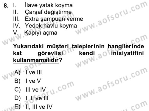 Kat Hizmetleri Dersi 2020 - 2021 Yılı Yaz Okulu Sınav Soruları 8. Soru