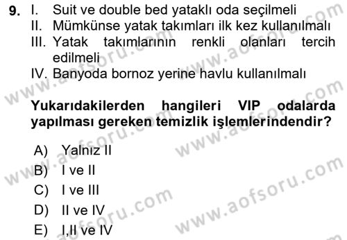 Kat Hizmetleri Dersi 2020 - 2021 Yılı Yaz Okulu Sınav Soruları 9. Soru