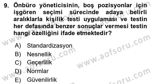 Ön Büro Yönetimi Dersi 2021 - 2022 Yılı (Vize) Ara Sınav Soruları 9. Soru