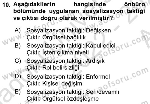 Ön Büro Yönetimi Dersi 2022 - 2023 Yılı (Vize) Ara Sınav Soruları 10. Soru