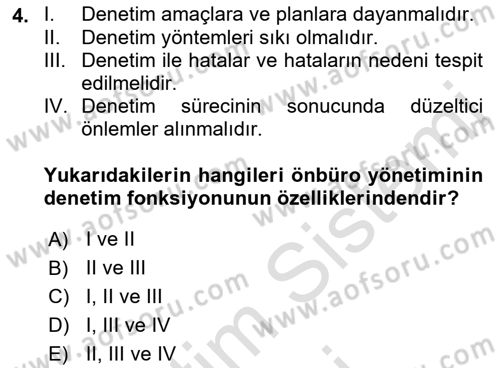 Ön Büro Yönetimi Dersi 2022 - 2023 Yılı (Vize) Ara Sınav Soruları 4. Soru