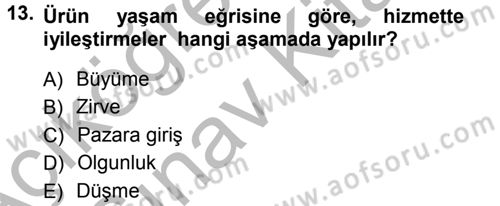 Hizmet Tasarımı Dersi Ara Sınavı Deneme Sınav Soruları 13. Soru