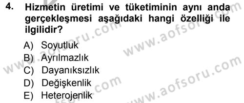 Hizmet Tasarımı Dersi Ara Sınavı Deneme Sınav Soruları 4. Soru