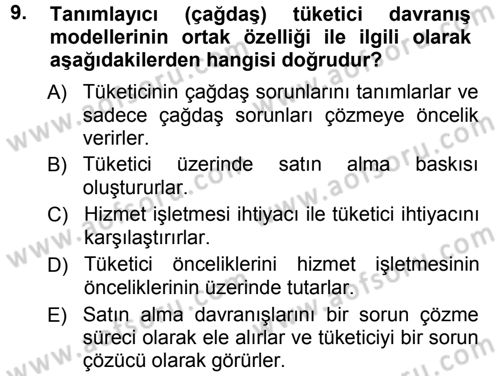 Hizmet Tasarımı Dersi Ara Sınavı Deneme Sınav Soruları 9. Soru