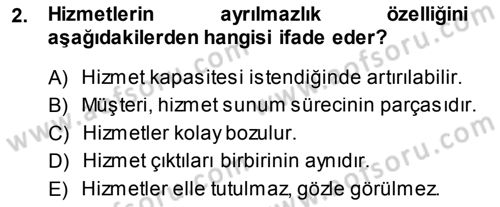 Hizmet Tasarımı Dersi Ara Sınavı Deneme Sınav Soruları 2. Soru