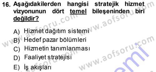 Hizmet Tasarımı Dersi Ara Sınavı Deneme Sınav Soruları 16. Soru