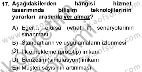 Hizmet Tasarımı Dersi 2014 - 2015 Yılı (Final) Dönem Sonu Sınav Soruları 17. Soru