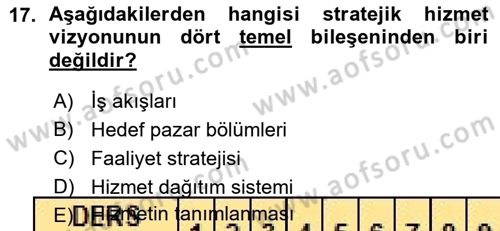 Hizmet Tasarımı Dersi Ara Sınavı Deneme Sınav Soruları 17. Soru