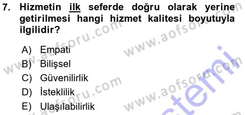 Hizmet Tasarımı Dersi 2015 - 2016 Yılı (Vize) Ara Sınav Soruları 7. Soru
