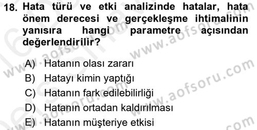 Hizmet Tasarımı Dersi 2015 - 2016 Yılı Tek Ders Sınav Soruları 18. Soru