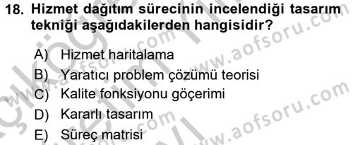 Hizmet Tasarımı Dersi 2016 - 2017 Yılı 3 Ders Sınav Soruları 18. Soru